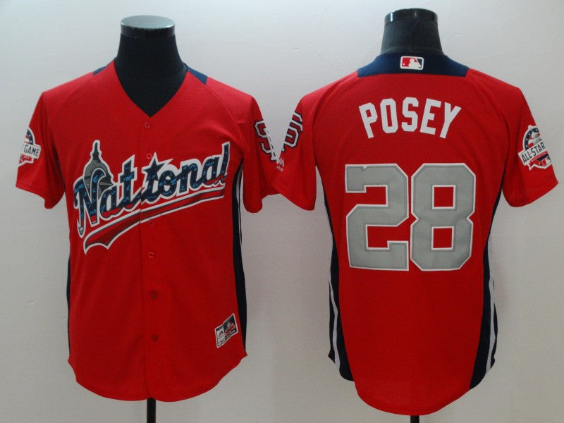 Custom Fan-Made Buster Posey Run Derby Style #28 Red 2018 All-Star Edition Baseball Jersey