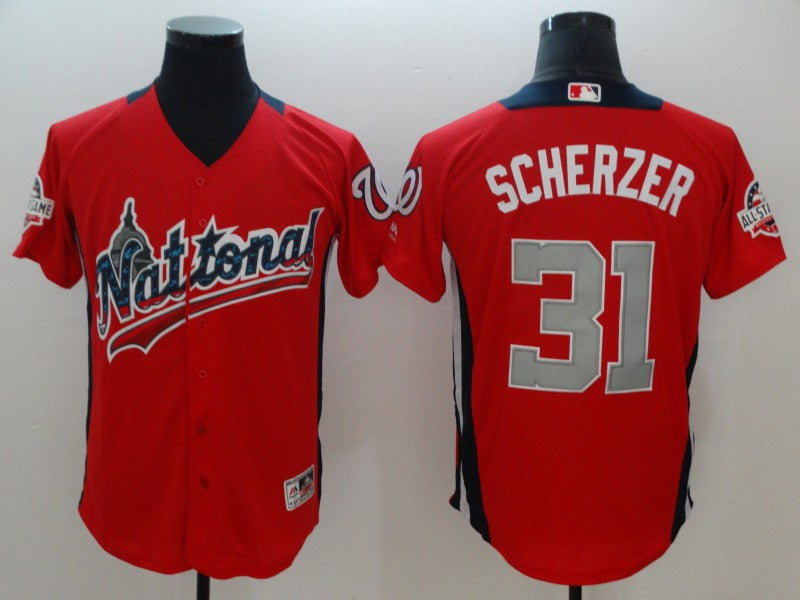 Custom Fan-Made Max Scherzer Run Derby Style #31 Red 2018 All-Star Edition Baseball Jersey