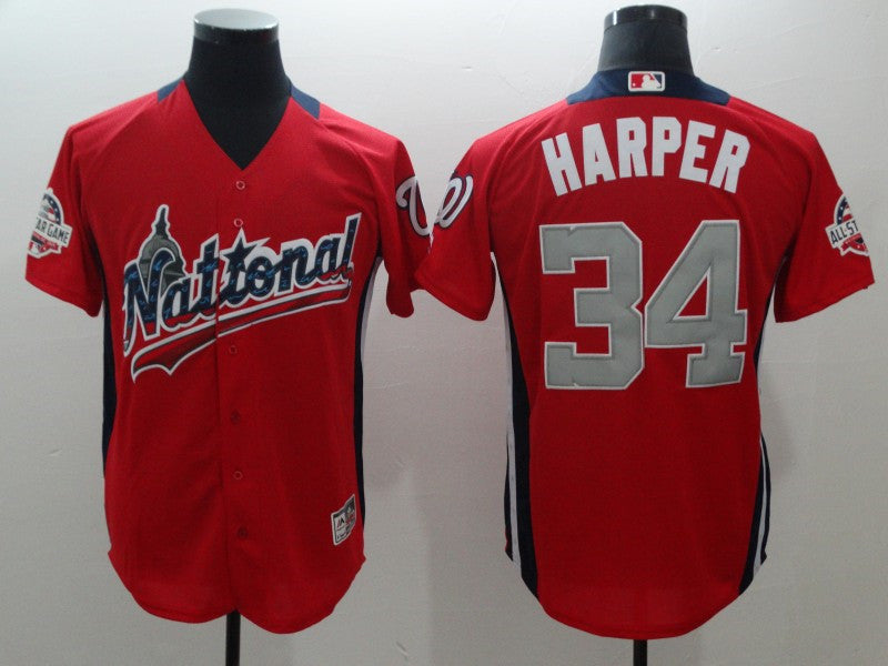 Custom Fan-Made Bryce Harper Run Derby Style #34 Red 2018 All-Star Edition Baseball Jersey