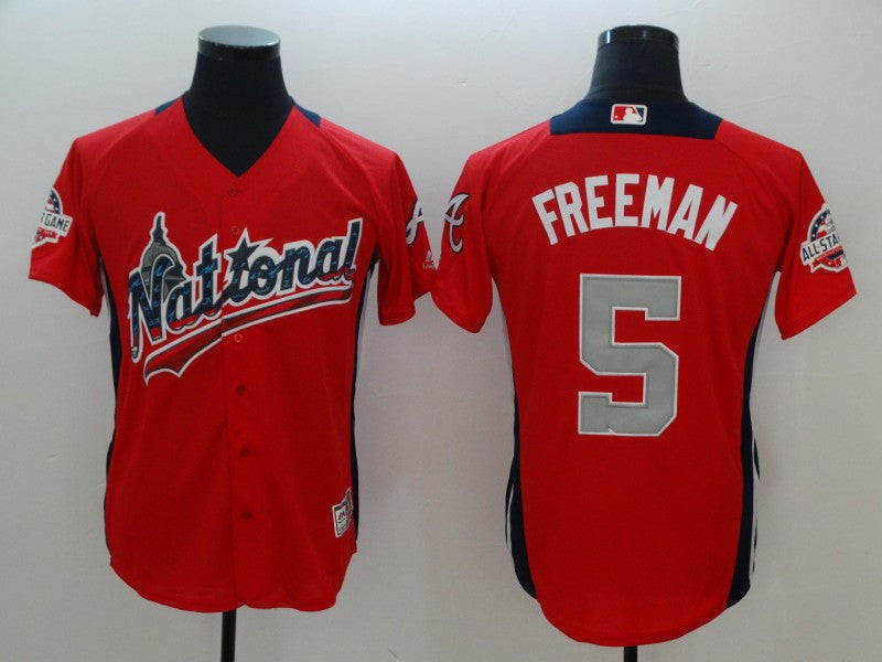 Custom Fan-Made Freddie Freeman Run Derby Style #5 Red 2018 All-Star Edition Baseball Jersey