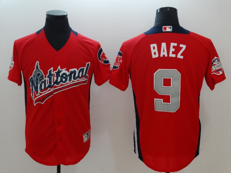 Custom Fan-Made Javier Baez Run Derby Style #9 Red 2018 All-Star Edition Baseball Jersey