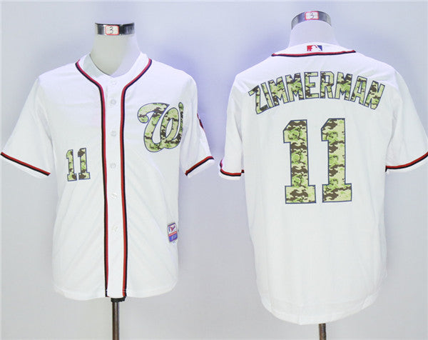 Custom Fan-Made Ryan Zimmerman Camo Washington Nationals #11 White Baseball Jersey