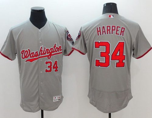 Custom Fan-Made Bryce Harper Washington Nationals #34 Grey Baseball Jersey