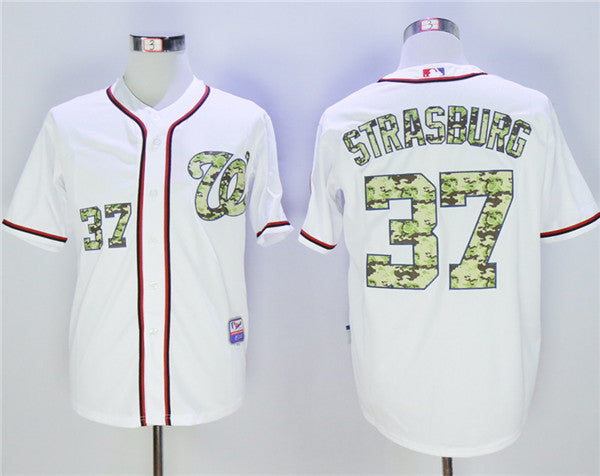 Custom Fan-Made Stephen Strasburg Camo Washington Nationals #37 White Baseball Jersey