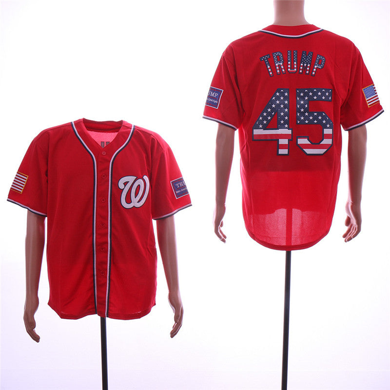 Custom Fan-Made Donald Trump USA Flag Washington Nationals #45 Red Baseball Jersey