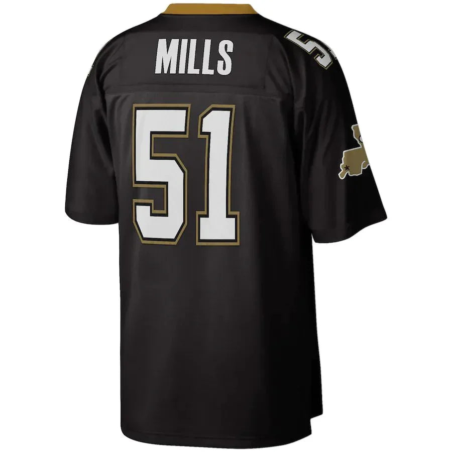 NO.Saints #51 Sam Mills Black 1987 Legacy Replica Jersey Stitched American Football Jerseys