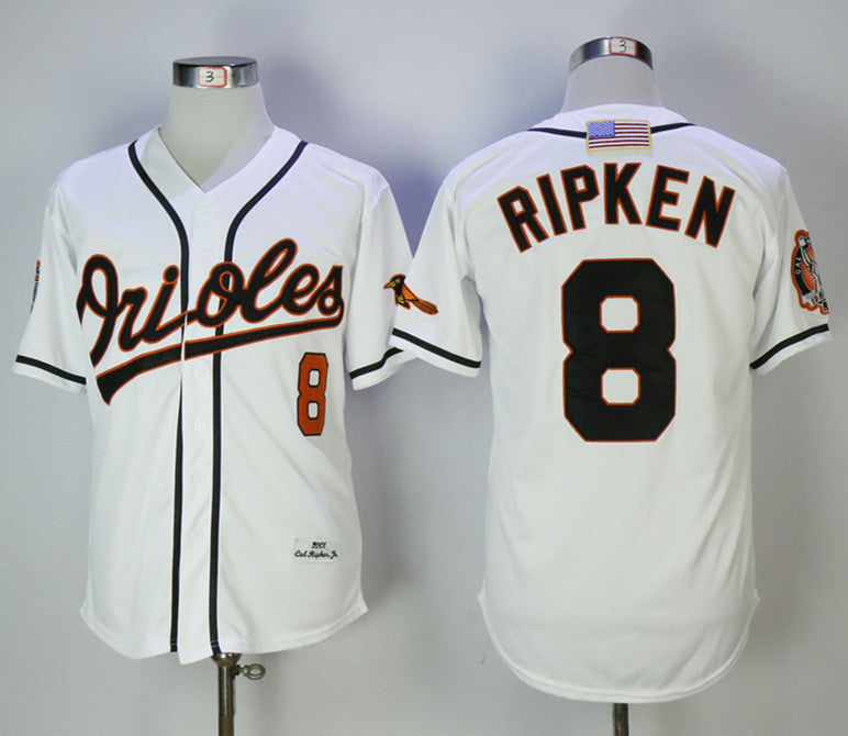 Custom Fan-Made Cal Ripken Jr Baltimore Orioles #8 White 2001 Baseball Jersey