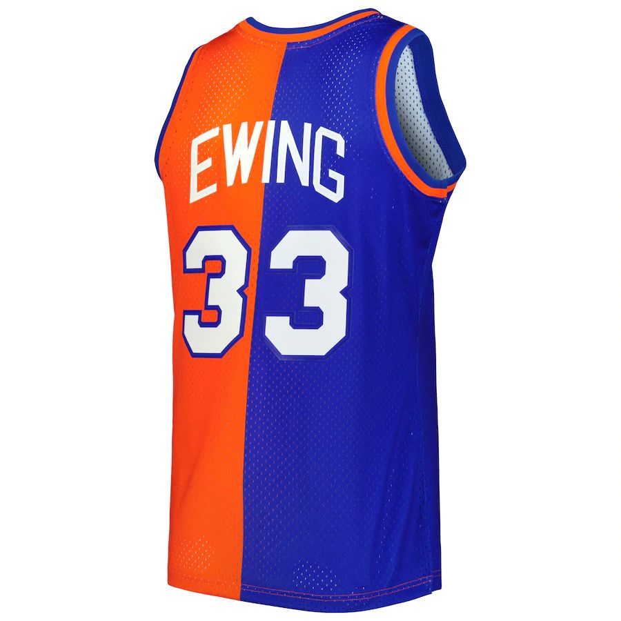 NY.Knicks #33 Patrick Ewing Mitchell & Ness Hardwood Classics 1991-92 Split Swingman Jersey BlueOrange Stitched American Basketball Jersey