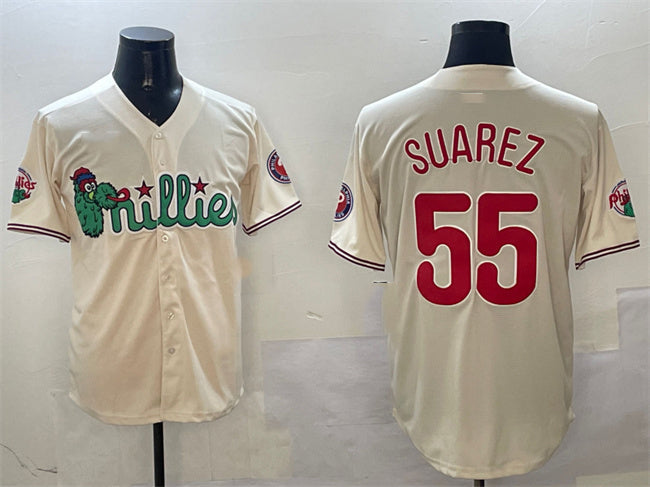 Philadelphia Phillies #55 Ranger Su¨¢rez Cream Phanatic Limited Stitched Baseball Jersey
