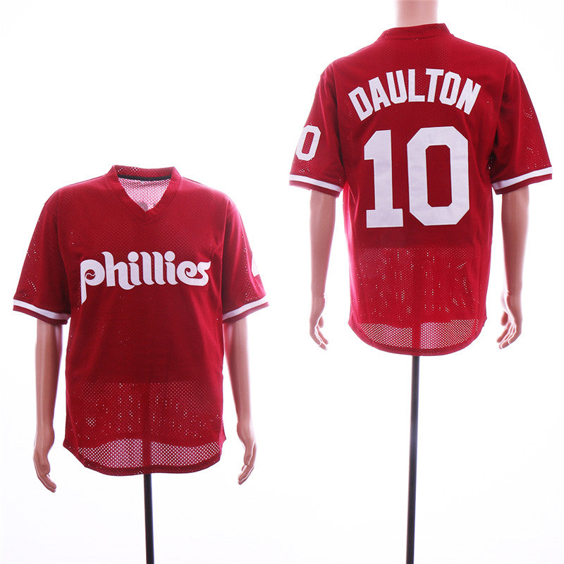 Custom Fan-Made Darren Daulton BP Philadelphia Phillies #10 Red Baseball Jersey
