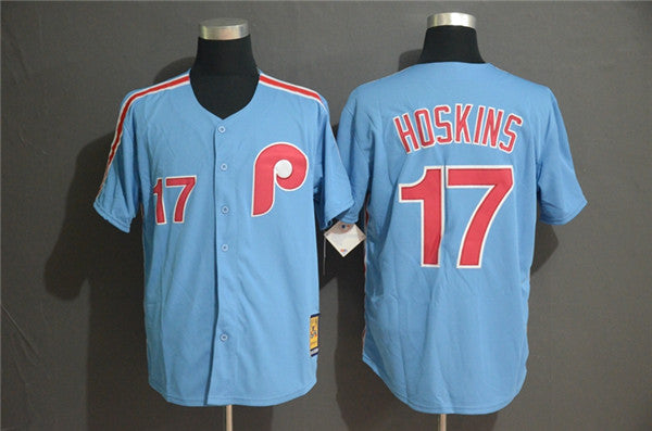 Custom Fan-Made Rhys Hoskins Philadelphia Phillies #17 Blue Baseball Jersey