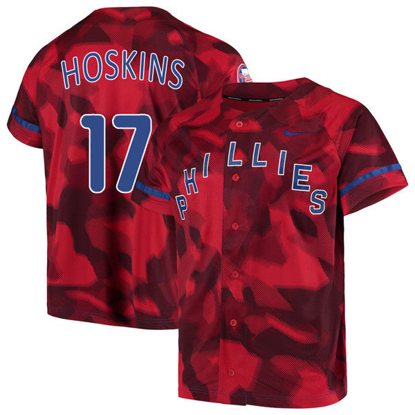 Custom Fan-Made Rhys Hoskins Camo Philadelphia Phillies #17 Red Baseball Jersey
