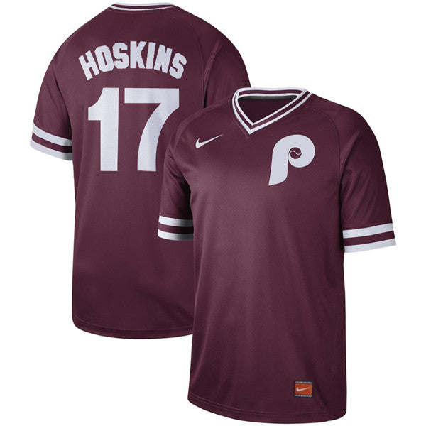 Custom Fan-Made Rhys Hoskins Philadelphia Phillies #17 Red Throwback Baseball Jersey