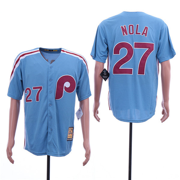 Custom Fan-Made Aaron Nola Philadelphia Phillies #27 Blue Baseball Jersey