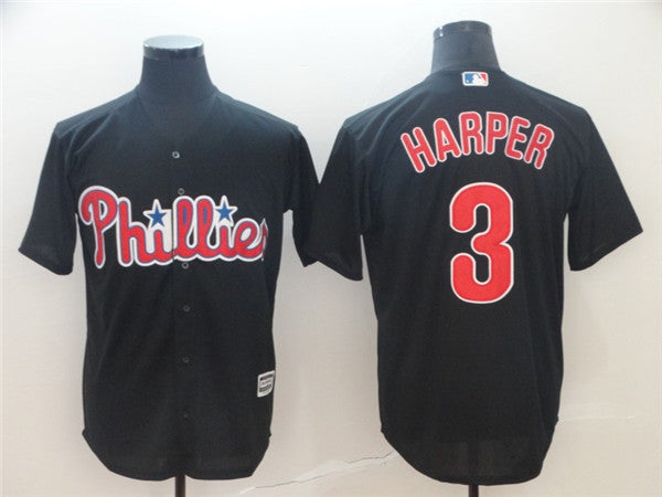Custom Fan-Made Bryce Harper Philadelphia Phillies #3 Black Baseball Jersey
