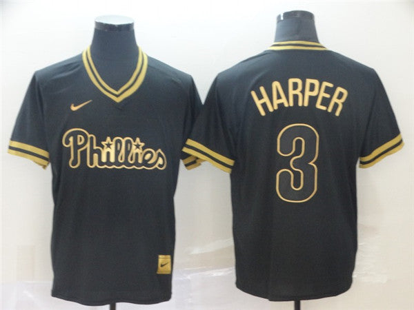 Custom Fan-Made Bryce Harper Philadelphia Phillies #3 Black Baseball Jersey