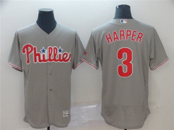 Custom Fan-Made Bryce Harper Philadelphia Phillies #3 Grey Baseball Jersey