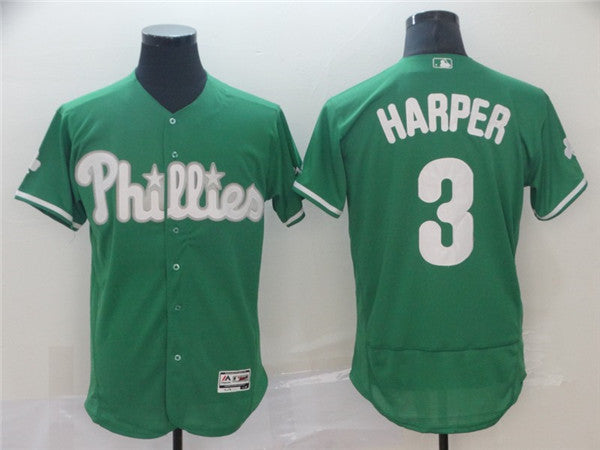 Custom Fan-Made Bryce Harper Philadelphia Phillies #3 Green Baseball Jersey