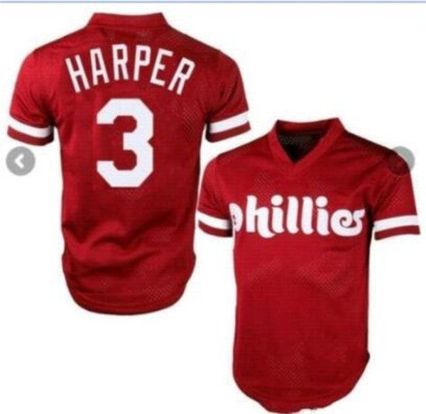 Custom Fan-Made Bryce Harper Philadelphia Phillies #3 Red Throwback Baseball Jersey