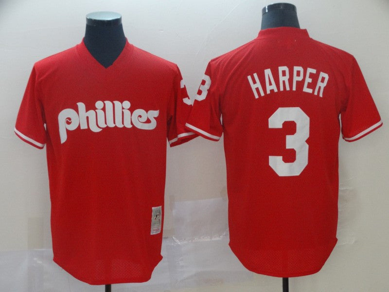 Custom Fan-Made Bryce Harper Philadelphia Phillies #3 Red Throwback Baseball Jersey