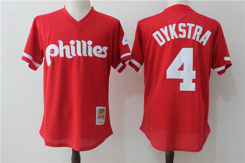 Custom Fan-Made Lenny Dykstra Batting Philadelphia Phillies #4 Red Baseball Jersey