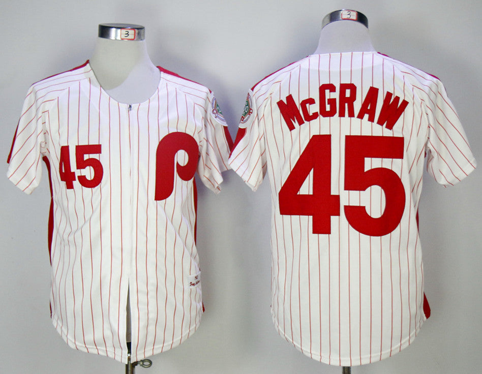 Custom Fan-Made Tug McGraw Philadelphia Phillies #45 White 1983 Baseball Jersey