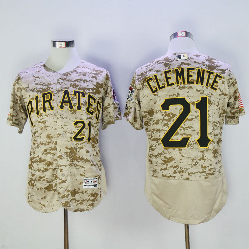 Custom Fan-Made Roberto Clemente Camo Pittsburgh Pirates #21 Baseball Jersey