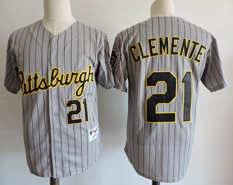 Custom Fan-Made Roberto Clemente Pittsburgh Pirates #21 Grey 1997 Throwback Turn Back Clock Edition Baseball Jersey