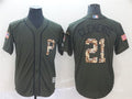 Custom Fan-Made Roberto Clemente Camo Pittsburgh Pirates #21 Service Edition Baseball Jersey