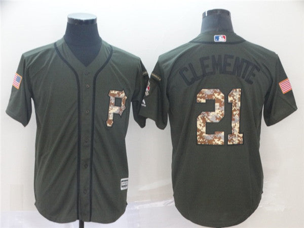 Custom Fan-Made Roberto Clemente Camo Pittsburgh Pirates #21 Service Edition Baseball Jersey