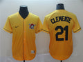 Custom Fan-Made Roberto Clemente Pittsburgh Pirates #21 Yellow Baseball Jersey