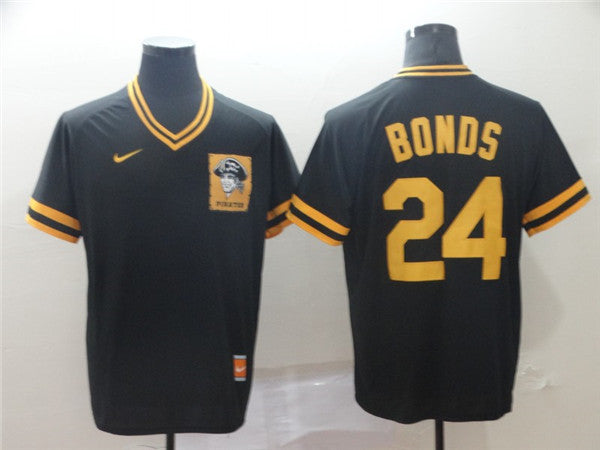 Custom Fan-Made Barry Bonds Pittsburgh Pirates #24 Black Throwback Baseball Jersey