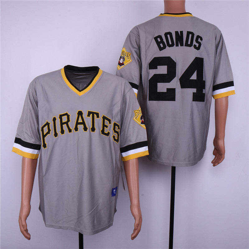 Custom Fan-Made Barry Bonds Pittsburgh Pirates #24 Grey Throwback Baseball Jersey