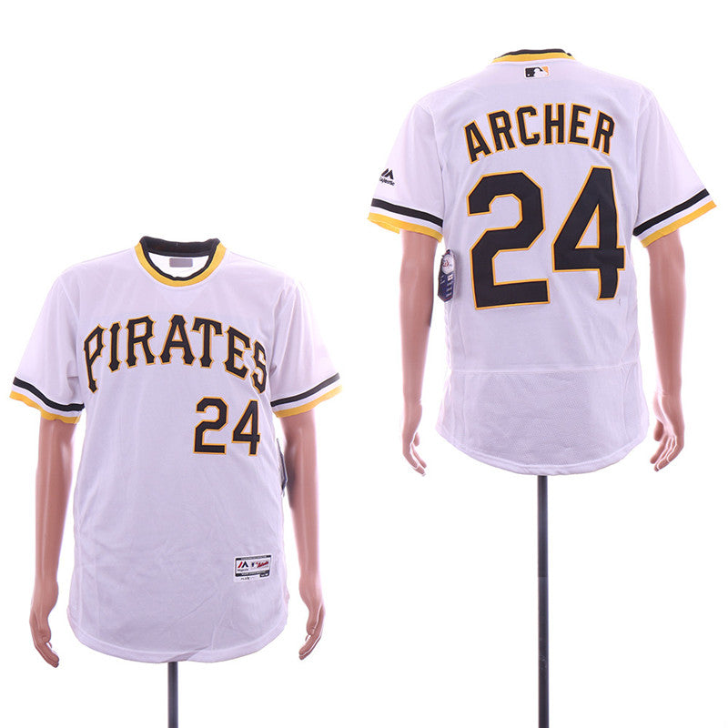 Custom Fan-Made Chris Archer Pittsburgh Pirates #24 White Throwback Baseball Jersey