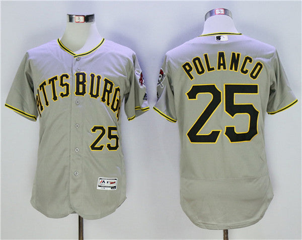 Custom Fan-Made Gregory Polanco Pittsburgh Pirates #25 Grey Baseball Jersey