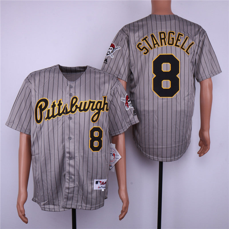 Custom Fan-Made Willie Stargell Pittsburgh Pirates #8 Grey 1997 Throwback Turn Back Clock Edition Baseball Jersey