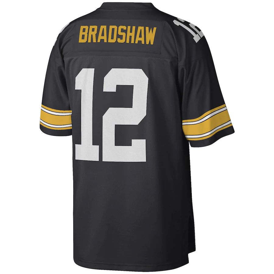 P.Steelers #12 Terry Bradshaw Black Legacy Replica Jersey Stitched American Football Jerseys