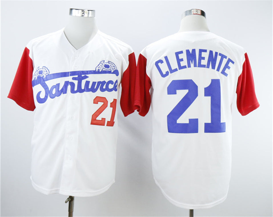 Custom Fan-Made Puerto Rico Cangrejeros De Santurce Roberto Clemente Style #21 White Baseball Jersey