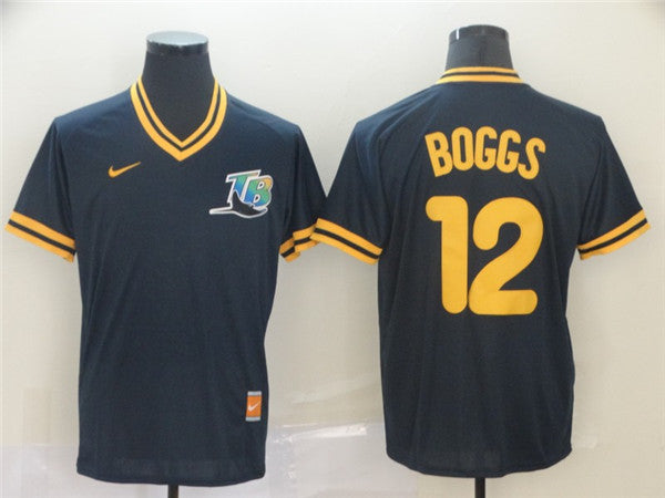 Custom Fan-Made Wade Boggs Tampa Bay Rays #12 Navy Throwback Baseball Jersey