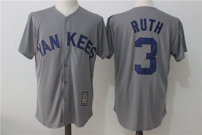 Custom Fan-Made Babe Ruth Batting Boston Red Sox #3 Grey Baseball Jersey