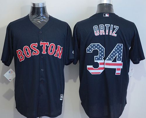 Custom Fan-Made David Ortiz USA Flag Boston Red Sox #34 Red Baseball Jersey