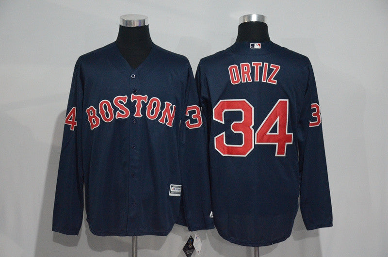 Custom Fan-Made David Ortiz Long Boston Red Sox #34 Red Baseball Jersey