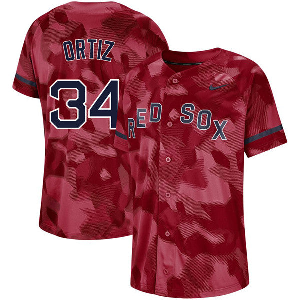 Custom Fan-Made David Ortiz Camo Boston Red Sox #34 Red Baseball Jersey