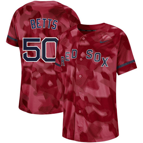 Custom Fan-Made Mookie Betts Camo Boston Red Sox #50 Red Baseball Jersey
