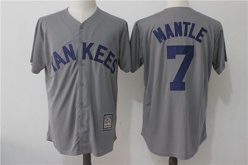 Custom Fan-Made Mickey Mantle Batting Boston Red Sox #7 Grey Baseball Jersey