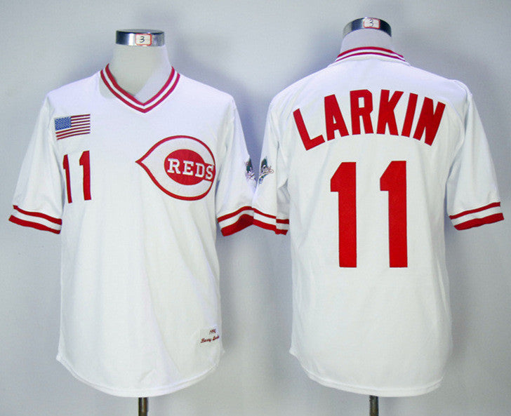 Custom Fan-Made Barry Larkin Cincinnati Reds #11 White Baseball Jersey