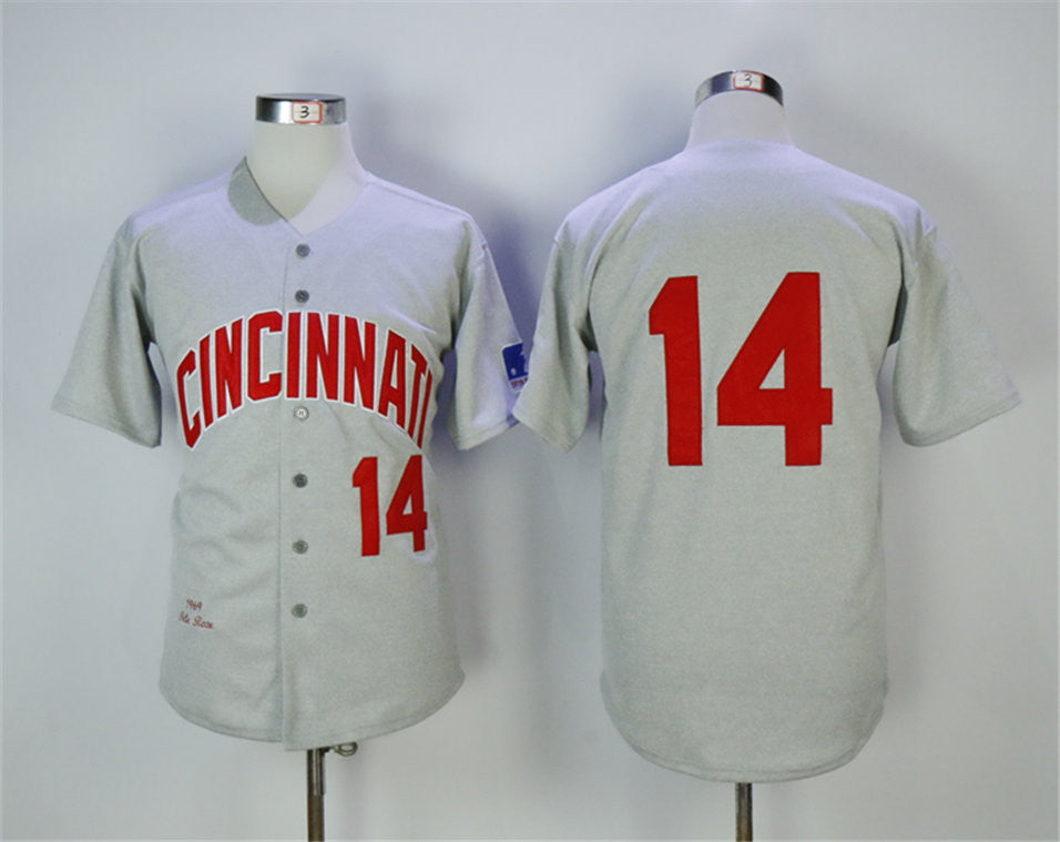 Custom Fan-Made Pete Rose Cincinnati Reds #14 Grey Throwback Baseball Jersey