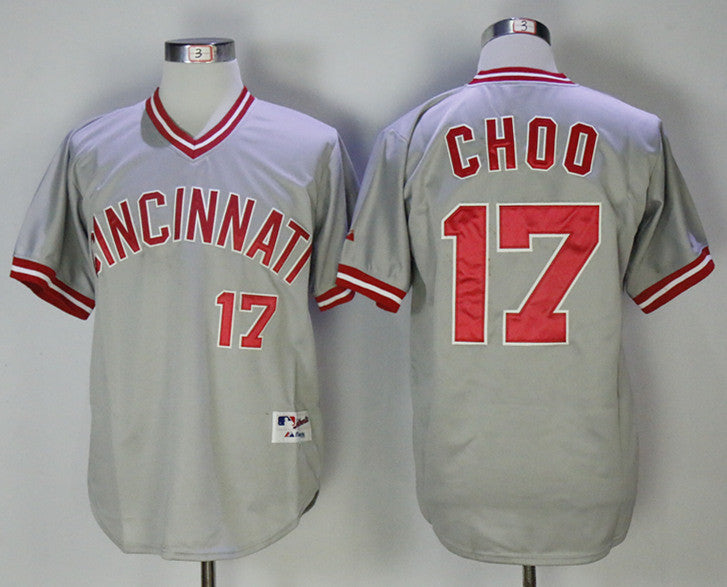 Custom Fan-Made Shin Soo Choo Cincinnati Reds #17 Grey Throwback Baseball Jersey