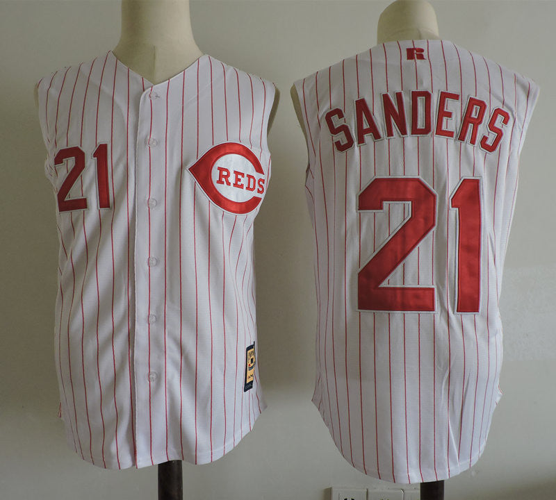 Custom Fan-Made Reggie Sanders Cincinnati Reds #21 White Baseball Jersey