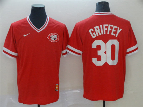 Custom Fan-Made Ken Griffey Jr Cincinnati Reds #30 Red Throwback Baseball Jersey